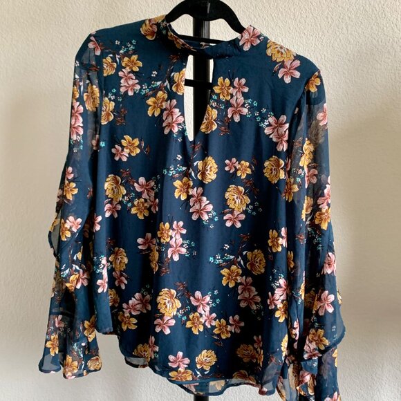 LILY WHITE Green Floral High-Neck Long Sleeve Shirt XL NWT - Picture 3 of 9